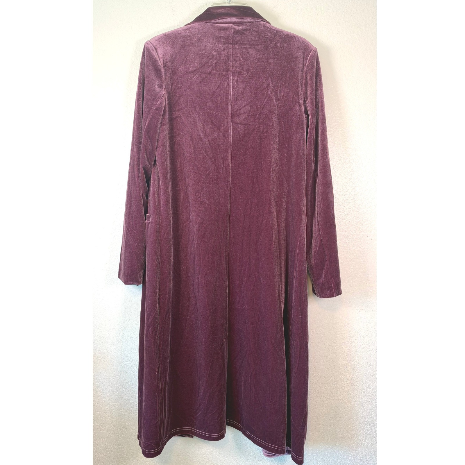Pink Lily Plum Purple Velvet Duster Jacket Open Front Longline Coat Small — image 2 of 7